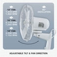 thumbnail image 3 of Hurricane Supreme 16 Inch 90 Degree Oscillating 3 Speed Wall Fan (2 Pack), 3 of 11