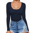 thumbnail image 2 of Chandails à Manches Longues pour Femmes Hauts Ajustés Col Rond T-Shirts Ajustés Hauts de Sortie T-Shirts Basiques Bleu Foncé, 2 of 6
