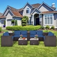 thumbnail image 1 of Costway Ensemble de Mobilier d'Extérieur en Rotin pour Patio 8 Pcs avec Coussins Causeuse Table de Rangement Bleu Marine, 1 of 10