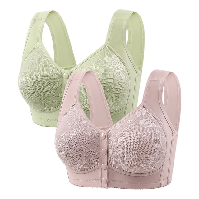 Plebaso Front Closure Bras for Women 2 Pack No Underwire Full Coverage Plain Everyday Bras Comfortable