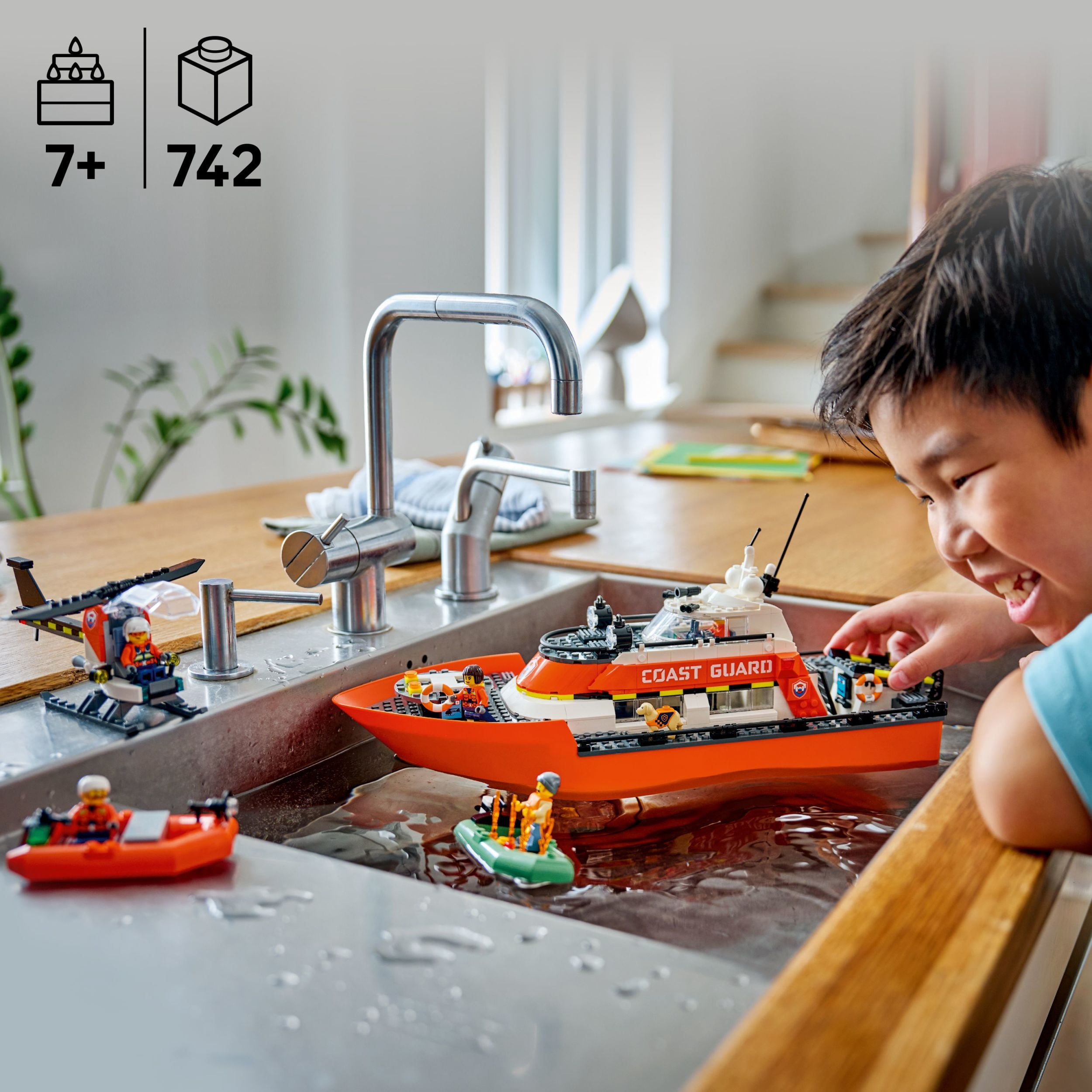 LEGO City Coast Guard Rescue Boat & Helicopter Building Toys - Kids Pretend Play Set for Boys & Girls, Ages 7+ - W/2 Rescue Boat Toys, 5 Minifigures & Dog Figure - Gift Idea for Birthdays - 60504