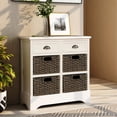 thumbnail image 2 of 28 Inch Farmhouse Storage Cabinet with 2 Drawers & 4 Rattan Baskets, No Assembly Required Side Table for Bedroom, Living Room, Dining Room, Nightstand, Hallway, 2 of 8