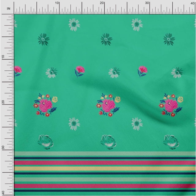 oneOone Cotton Cambric Fabric Stripe & Floral Panel Decor Fabric Printed BTY 56 Inch Wide