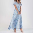 thumbnail image 2 of WTXUE Robes d'Été pour Femmes 2024, Robe d'Été Décontractée à la Mode pour Femmes à Fleurs, Col en V, Manches Courtes, Longue, Col en V, Manches Courtes, Patte, Robe de Loisirs, Blanc, 2 of 4