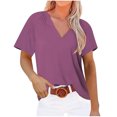 thumbnail image 1 of Birdeem Mode Femmes Décontracté Uni Chandail à Enfiler Col en V Manches Courtes T-Shirt Hauts Blouse, 1 of 5