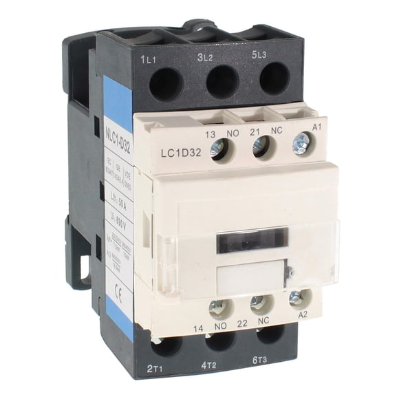 Shopcorp 30 Amp 3 Pole Normally Open IEC 660V Contactor, Auxiliary 1NO/1NC â€“ 220/240VAC Coil, Inductive 32A and Resistive 50A with Mounting Base for DIN Rail