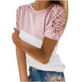 thumbnail image 2 of TopLLC Women's Short Sleeve Plus Size Tops Crewneck T Shirt Loose Fit Lace Stitching Shirts Solid Hollow Out Ruffle Tunic Tops, 2 of 5