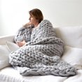 thumbnail image 1 of Chunky Knit Blanket Merino Wool Hand Made Throw Boho Bedroom Home Decor Giant Yarn, 1 of 4
