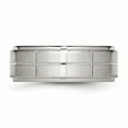 thumbnail image 3 of Stainless Steel Grooved 8mm Brushed Polished Ridged-Edge Band Ring 7.5 Size, 3 of 6
