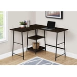 Monarch Specialties Bureau d'ordinateur, Bureau à la maison, Coin, Étagères de rangement, 48"l, L Forme, Travail, Ordinateur portable, Métal, Stratifié, Brun, Noir, Contemporain, Moderne