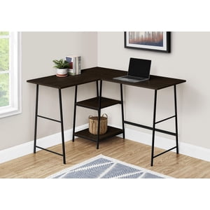Monarch Specialties Computer Desk, Home Office, Corner, Storage Shelves, 48"l, L Shape, Work, Laptop, Metal, Laminate, Brown, Black, Contemporary, Modern