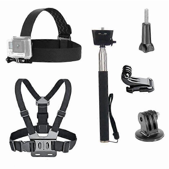 3 in 1 Universal Waterproof Action Camera Accessories Bundle Kit - Head Strap Mount/Chest Harness/Selfie Stick Compatible for Gopro Hero 6 5 Action Ca