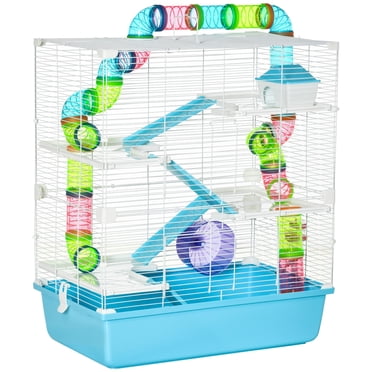 PawHut Cage pour Hamster et Cochon d'Inde, 5 Niveaux, Tunnel, Bleu Pâle