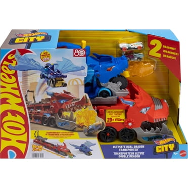 Hot Wheels City Hot Wheels Ultimate Dual Dragon Transporter & 2 1:64 Scale Toy Cars