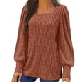 thumbnail image 1 of Meichang Puff Long Sleeve Shirts for Women Plus Size Square Neck Ribbed Knit Tops Solid Loose Fit Side Slit Hem Blouses Spring Trendy Women Tunic Tops, 1 of 6