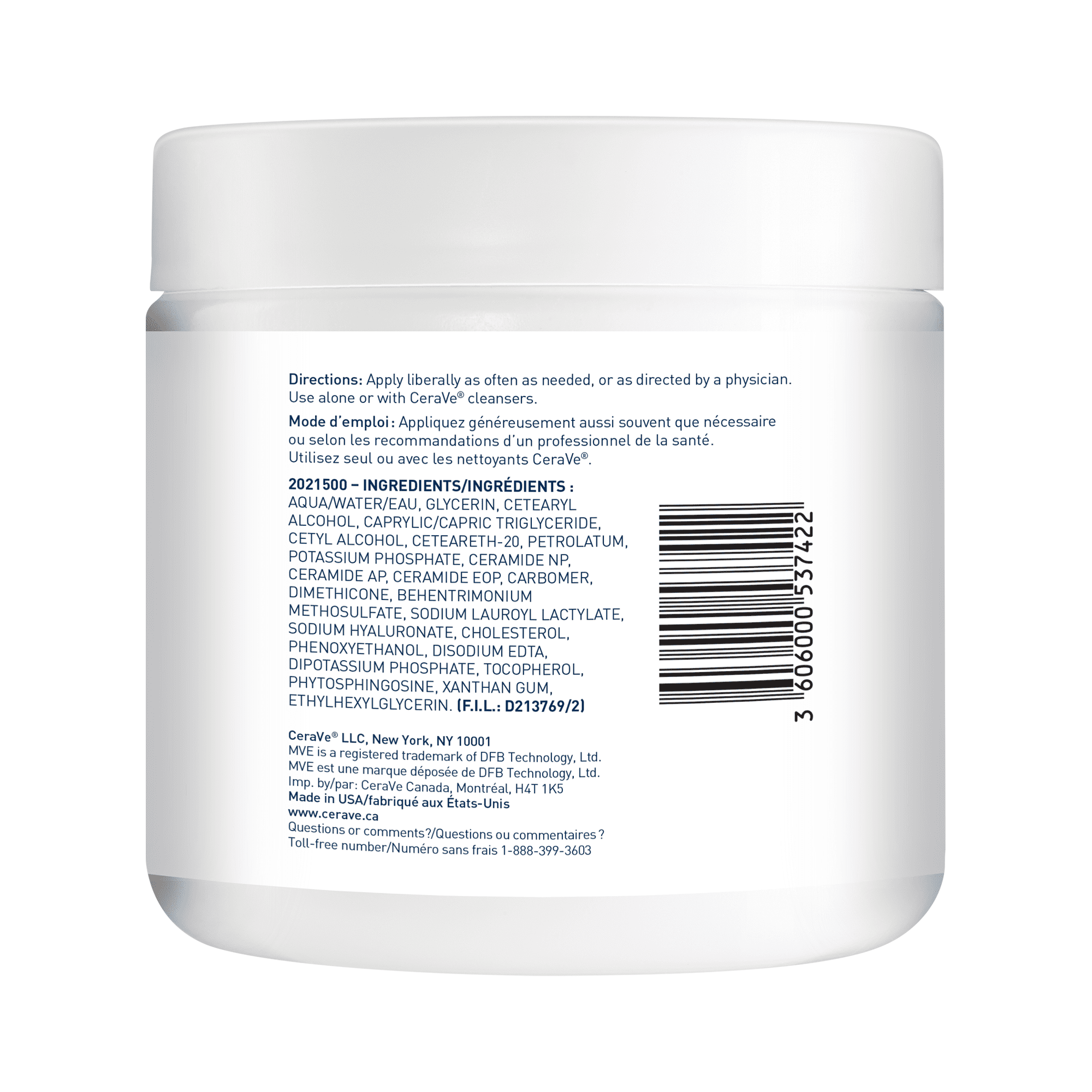 CeraVe Crème Hydratante, Crème Riche pour Visage et Corps avec Céramides pour Peau Sèche, 539 g