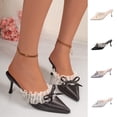 thumbnail image 1 of Jovati Pantoufles à Talons Hauts pour Femmes, Bout Pointu avec Accent Nœud, Matériau PU, à Enfiler, Talon Aiguille Fin, Doublure Respirante, Tenue Décontractée d'Extérieur, 1 of 1