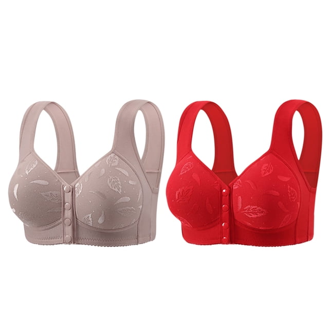 Yuzhih 2 Pack Full Coverage Wireless Bras for Women No Underwire Compression Front Closure Comfort Bra with Support