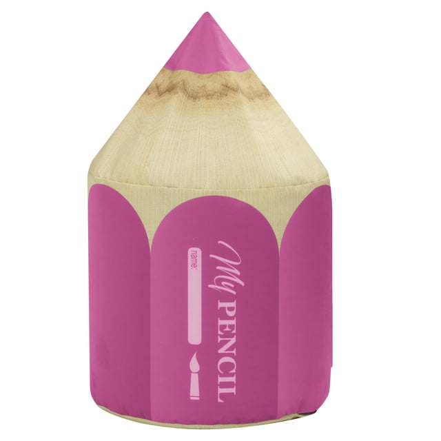 Gouchee Home Dotcom Pouf Rose en Forme de Crayon Haut en Microfibre, Pouf Poire en Forme de Crayon Aiguisé avec une Pointe Rose et une texture Grain de Bois, Présentant des Panneaux Rose Vif avec le Texte « My Pencil » et une Étiquette de Nom, Rempli de Billes de Polystyrène Vierges, Idéal pour les Chambres d'Enfants Ou les Espaces de Jeu et Convenant comme Siège Créatif pour Coin Lecture.