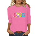 thumbnail image 2 of Xihbxyly Hauts Décontractés pour Femmes T-shirt à Col Rond Imprimé de Pâques à Manches 3/4 T-shirt à Col Rond Chandail à Enfiler Tendance à Petit Budget, 2 of 5