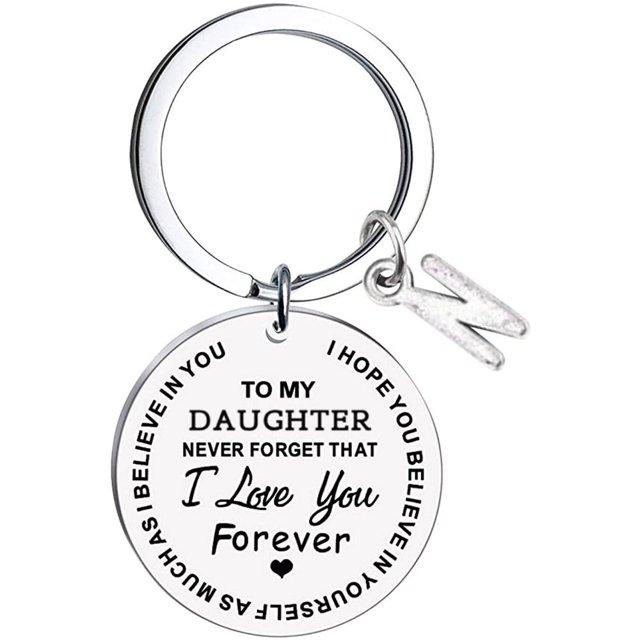 CHUANK Clearance To My Daughter Message Keychain Stainless Steel Initial Last Name 26 Letter Family Inspirational Keychain Gift