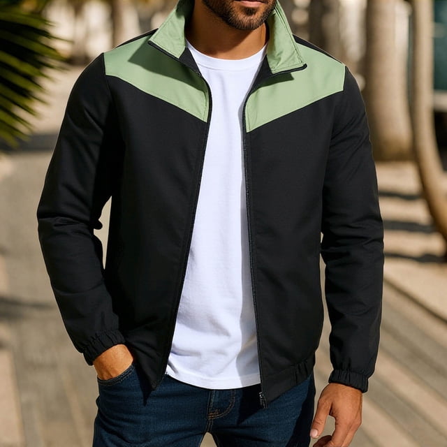 Yusimy Men's Lightweight Casual Bomber Jacket - Color Block Design Classic Varsity Style