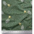 thumbnail image 1 of Soimoi Green Rayon Crepe Fabric Musical Symbol & Star Print Fabric by the Yard 46 Inch Wide, 1 of 3