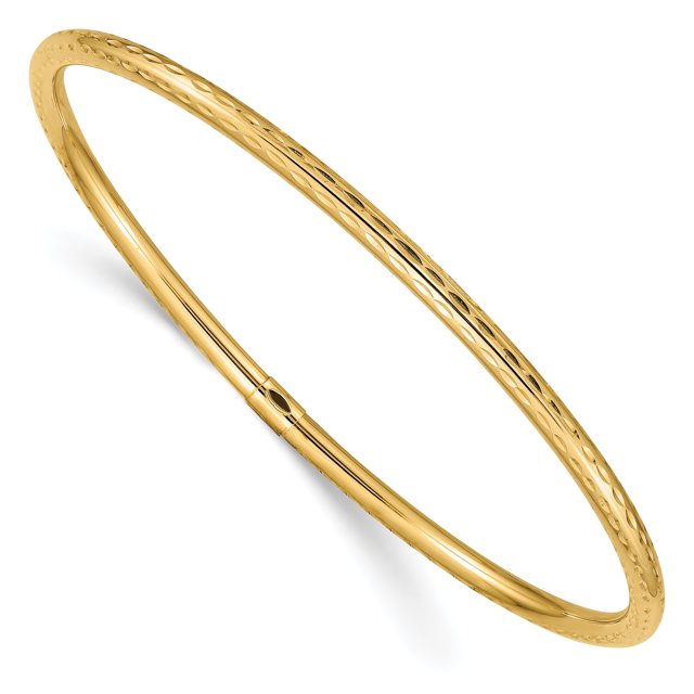 14K Yellow Gold 3mm Diamond Cut Tube Slip-on Bangle