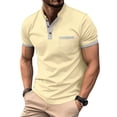 thumbnail image 1 of EOYWHK Henley Shirts for Men Business Casual Button Up Short Sleeve Tees Solid Color Stand Collar Work Blouse, 1 of 7