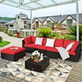 thumbnail image 1 of Costway Ensemble de Mobilier d'Extérieur en Rotin pour Patio 6 Pcs Canapé Sectionnel Coussiné Rouge, 1 of 10