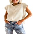 thumbnail image 1 of Women Solid Color Sweater Vests Crew Neck Cap Sleeve Loose Pullovers, 1 of 5