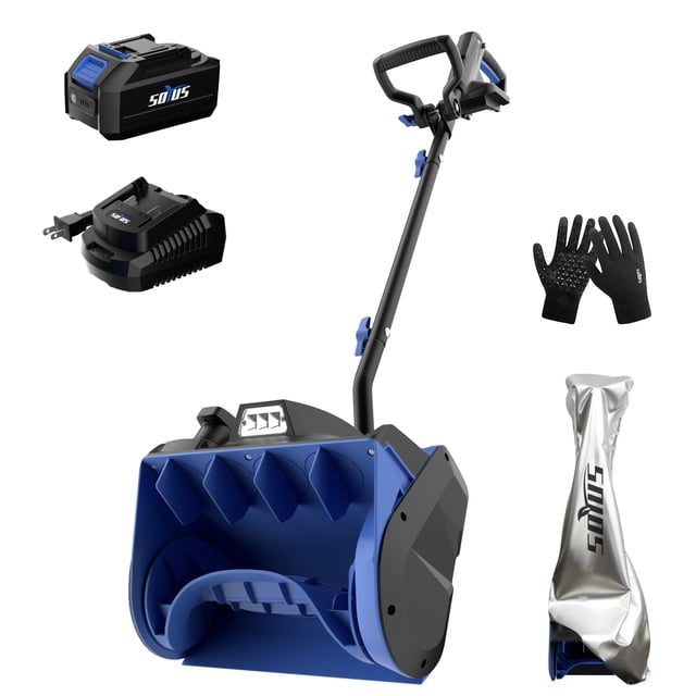 SOYUS Pelle à Neige Sans Fil, Souffleuse à Neige Électrique 20V, Largeur de Déneigement de 12 Pouces & Jet de Neige de 20 Pieds, avec Projecteur LED et Poignée avant Réglable (Batterie 4,0ah, Chargeur Rapide et Housse Anti-Poussière Inclus)