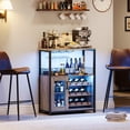 thumbnail image 4 of Wine Bar Rack Cabinet with LED Light, Adjustable Shelves Coffee Bar Cabinet with Mesh Door and Baffle Design, 36 in Tall Small Liquor Bar Cabinet for Home, Kitchen, Dinning Room, Grey, 4 of 10