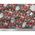thumbnail image 2 of Soimoi Red Rayon Fabric Bear & Reindeer Cartoon Print Fabric by the Yard 56 Inch Wide, 2 of 5