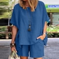 thumbnail image 2 of Yuyuzo Women 2 Piece Outfit Linen Set Short Sleeve Crewneck Pullover Oversize Top High Waist Short with Pockets, 2 of 7