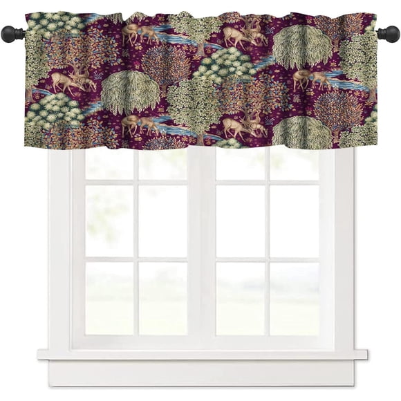 lkijhrd William Morris Kitchen Valance Retro Flower Strawberry Thief Floral Printed Small Window Treatments for Kitchen Living Room Bathroom Cafe Decor Rod Pocket Vintage Valances 54x18 I