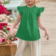 thumbnail image 4 of Girls Ruffle Short Sleeve Shirts Cute Summer Frill Neck Pleated Textured Blouse Tops, 4 of 7