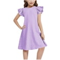 thumbnail image 1 of Mgmyaa Robe Fille à Manches Courtes, Couleur Unie, Ligne A, Manches Volantées, Robe Évasée à Volants, 4-15 Ans, 1 of 8