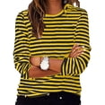 thumbnail image 2 of Aocisk T-Shirts à Blocs de Couleur à Rayures pour Femmes, Manches Longues, Col Rond, Coupe Régulière, T-Shirts Décontractés, Confortables pour l'Automne, Hauts Jaune TTG, 2 of 6