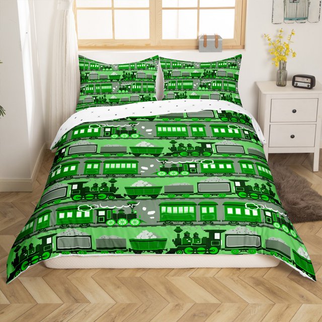 Erosebridal Housse de Couette Dessin Animé Train pour Tout-Petit, Literie Transport Routier Format Tout-Petit, Déco Ferroviaire, Réversible 2 Pcs (Sans Couette)