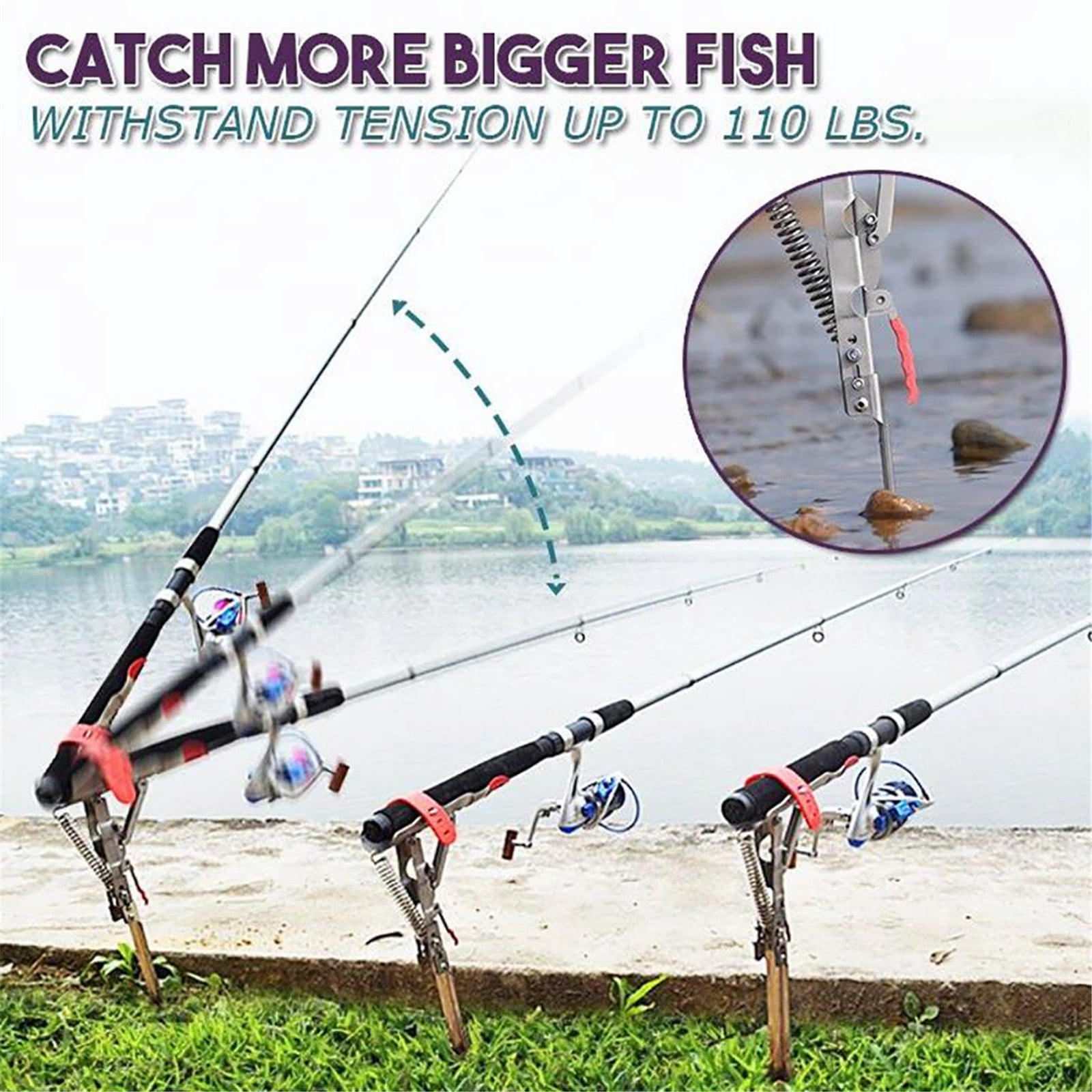 Lisbinx Automatic Stainless Steel Fishing Rod with Spring Tip-Up Action, Built-In Ground Stake, 140 x 370 mm, 240 mm Insert, for Freshwater Fishing, 1 Pack