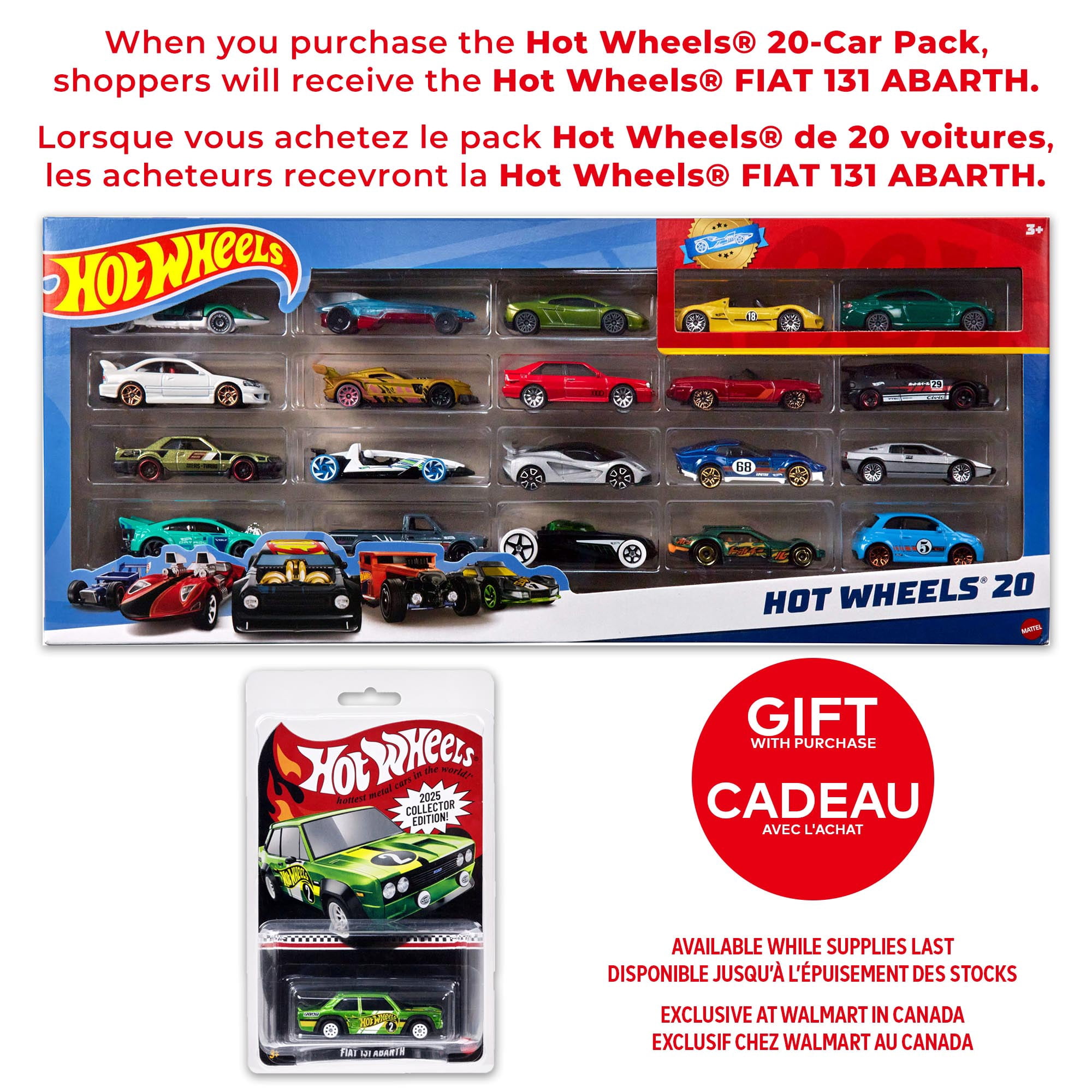 Hot Wheels Set of 20 Toy Sports & Race Cars in 1:64 Scale