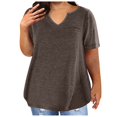 thumbnail image 1 of Jsaierl Women's Summer Solid Color Tops Plus Size Short Sleeve Notched V Neck Shirts Work Business Life Blouses, 1 of 6