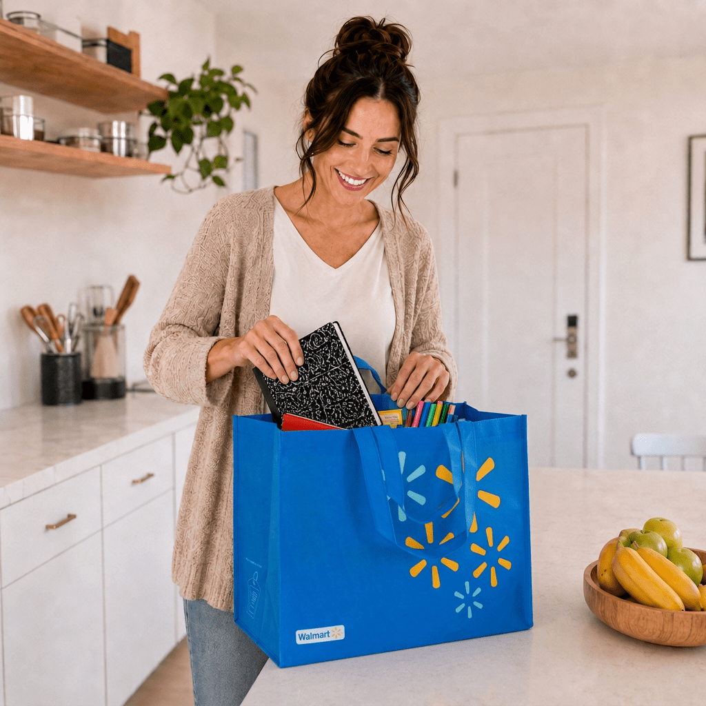 Walmart Grand sac d’épicerie réutilisable, sac fourre-tout à doubles poignées, bleu