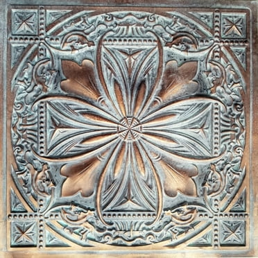 Drop-In, Glue-Up 2'x2' Faux Tin PVC Ceiling Tile ,Weathered Copper