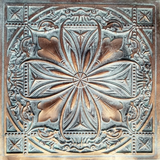 Drop-In, Glue-Up 2'x2' Faux Tin PVC Ceiling Tile ,Weathered Copper