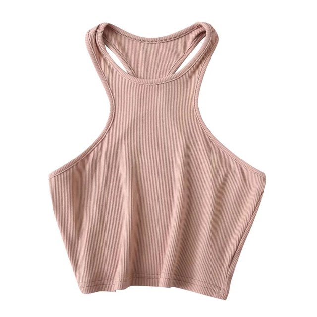 AherBiu Workout Tops for Women Racerback Sleeveless Cropped Ribbed Tank Top Crewneck Slim Yoga Cami Shirt