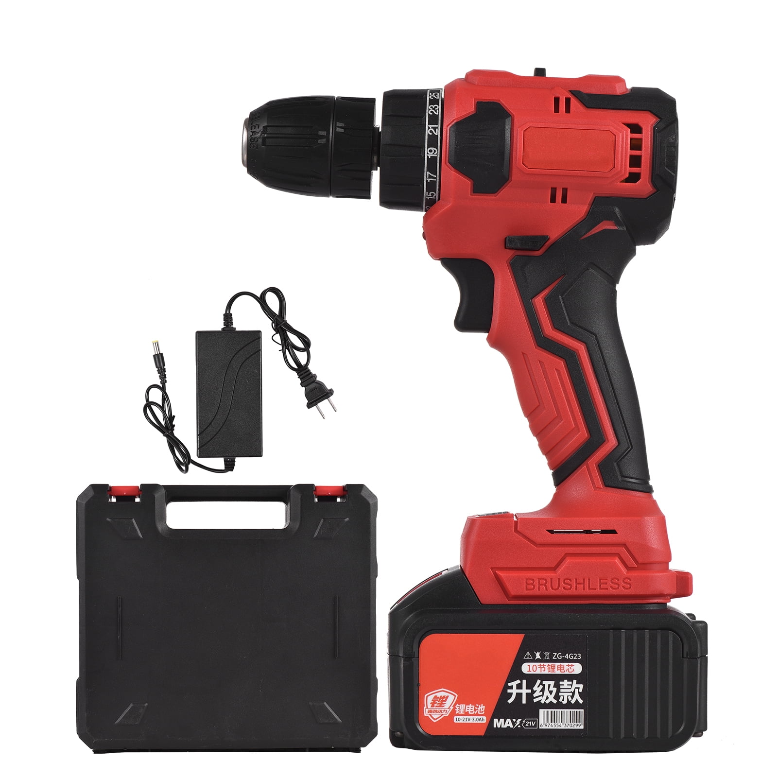 TFixol 21V Cordless Brushless Impact Drill 3/8in Chuck Heavy Duty Electric Drill Power Screwdriver with 3.0Ah Battery Fast Charger, LED Work Light 2-variable Speed 25+1 Torque Adjustment 80N.m for Bri