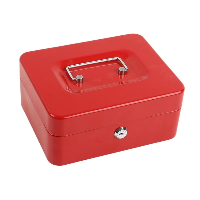 DOLITY Metal Cash Box with Lock Case Container with Keys for Kids Girls Boys Prizes Red