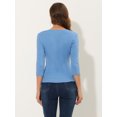 thumbnail image 4 of INSPIRE CHIC Women's Button Decor V Neck 3/4 Sleeve Ruch Top Light Blue S, 4 of 5